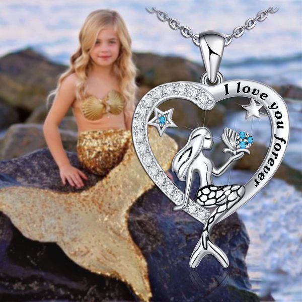 Sterling Silver Classic Sea Mermaid Crescent Moon Necklace Pendant Valentine's Gifts Jewelry - Image 3